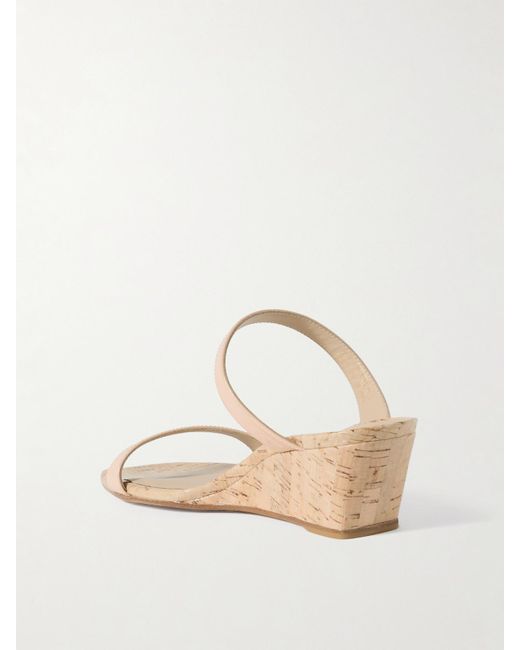 Stuart Weitzman Natural Aleena Patent-Leather Wedge Sandals
