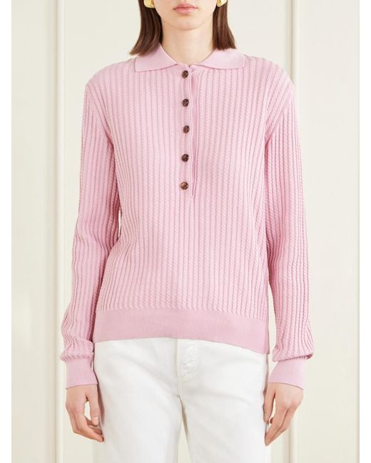 Blazé Milano Pink Alegria Cable-Knit Silk And Cotton-Blend Polo Sweater