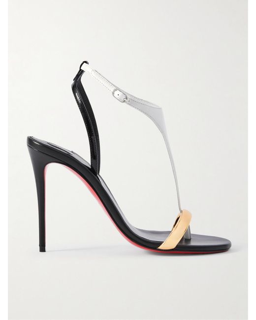 Christian Louboutin White Athina 100 Sandalen Aus Lack- Metallic- Und Glattleder
