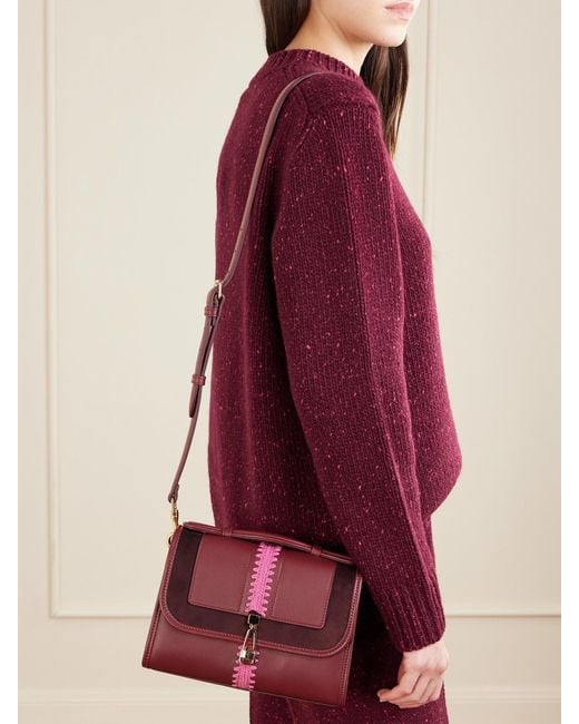 Gabriela Hearst Purple Leonora Small Crochet And Suede-Trimmed Leather Shoulder Bag