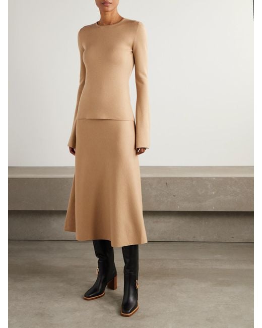 Gabriela Hearst Natural Freddie Wool, Silk And Cashmere-Blend Midi Skirt
