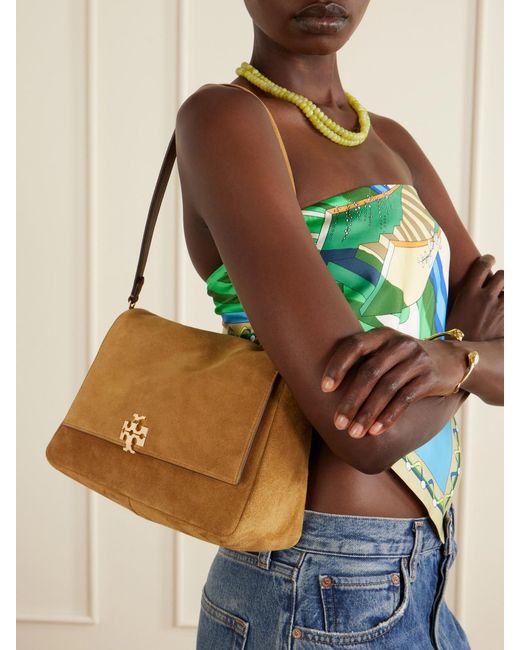 Tory Burch Natural Charlie Logo-Embellished Suede Shoulder Bag