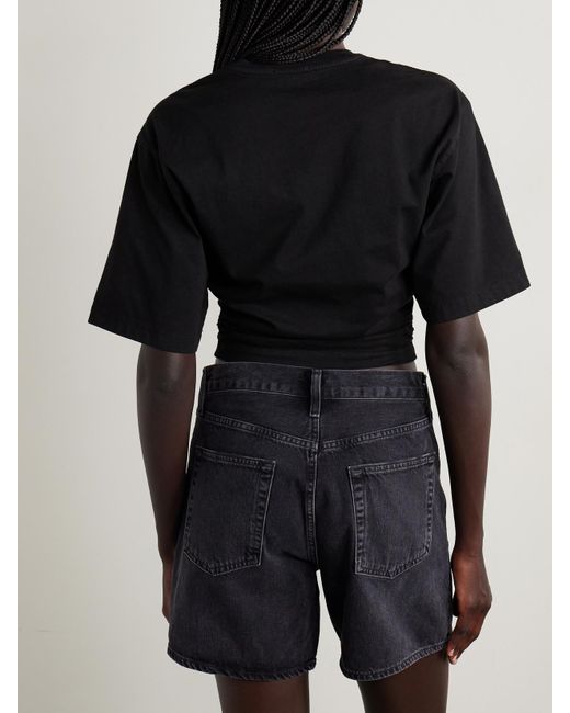 Agolde Black Shari Ruched Cotton-Jersey T-Shirt