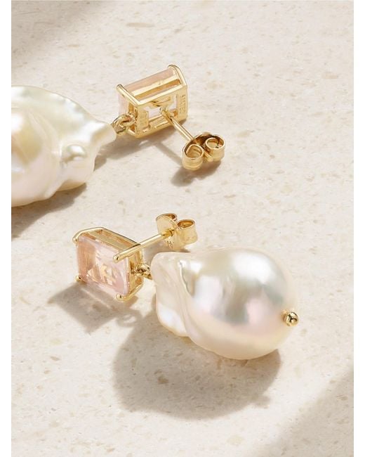Mateo Natural 14-Karat, Pearl And Quartz Earrings