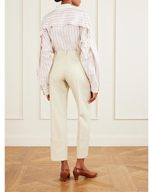Calvin Klein White Ramie-Blend Twill Straight-Leg Pants