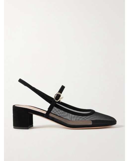 Gianvito Rossi Black Francoise Slingback-Pumps Aus Mesh Mit Velourslederbesätzen