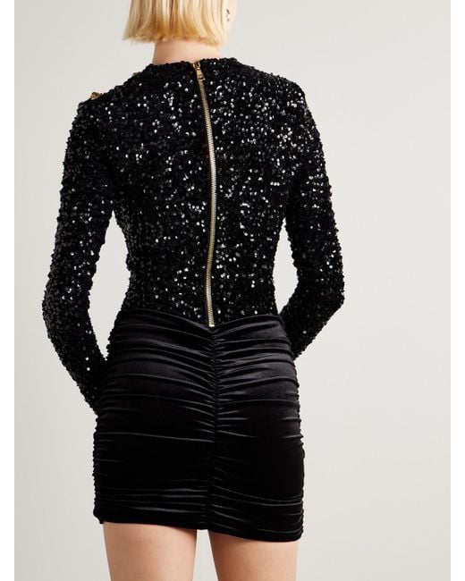 Balmain Black Sequined Velvet Mini Dress