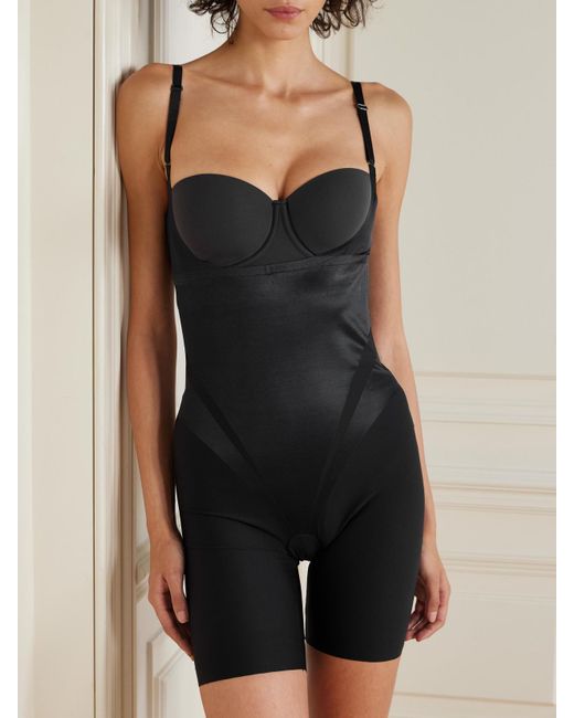 Spanx Black Supersculpt Transform Open-Bust Mid-Thigh Stretch Bodysuit