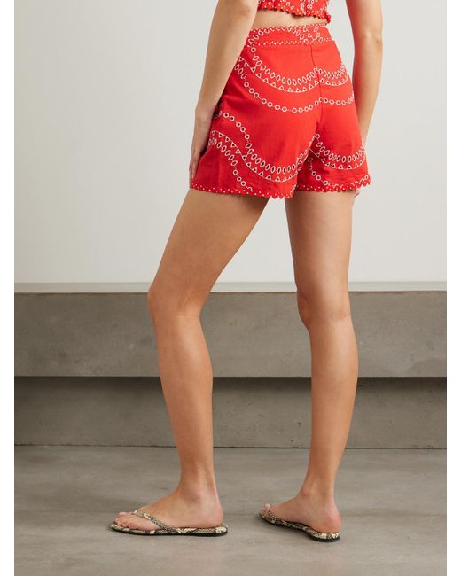 Charo Ruiz Red Drea Shorts Aus Einer Baumwollmischung Mit Lochstickerei