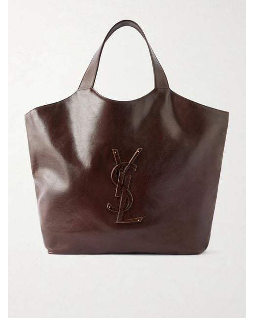 Saint Laurent Brown Icare Maxi Cassandre-Appliquéd Suede Tote