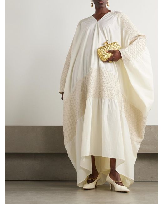 ‎Dima Ayad White Kaftan Aus Popeline Und Strukturiertem Metallic-Strick