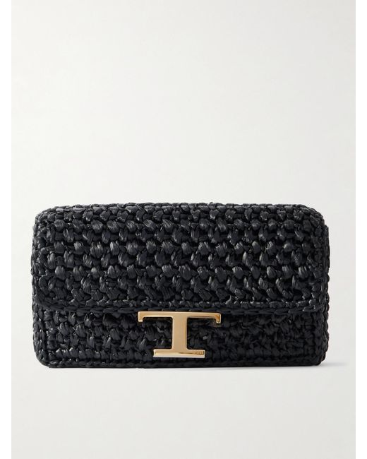 Tod's Black Micro Clutch Aus Raffiabast