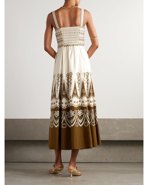 Emporio Sirenuse Natural Elida Embroidered Cotton Midi Dress