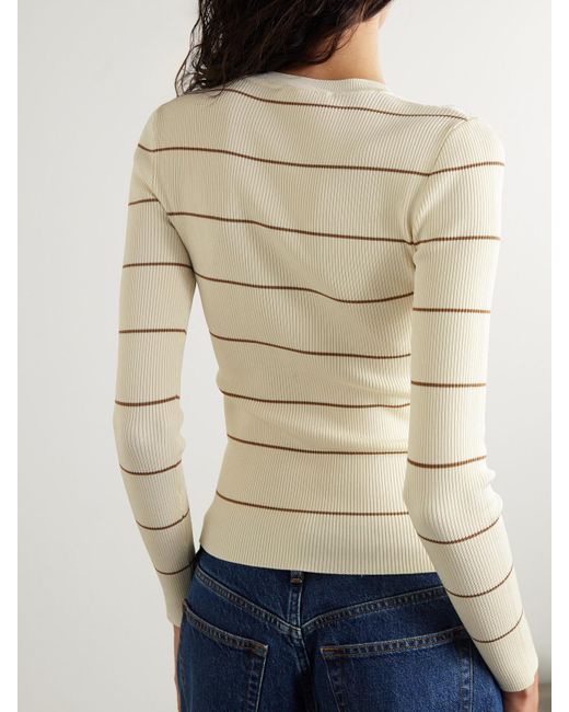 FRAME Natural Striped Ribbed Jersey T-Shirt