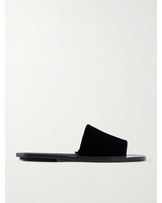 Totême White Studded Velvet Slides