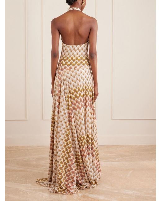 Missoni Natural Striped Metallic Crochet-Knit Halterneck Maxi Dress
