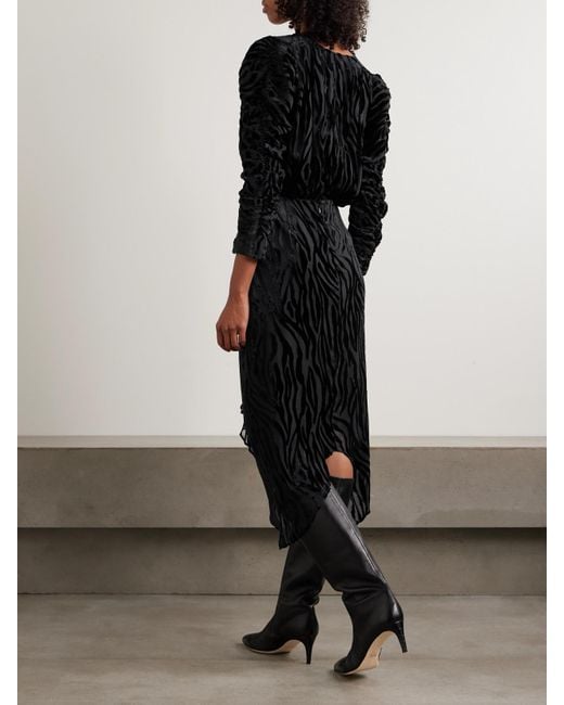 Isabel Marant Black Nemil Ruched Devoré-Velvet Midi Dress