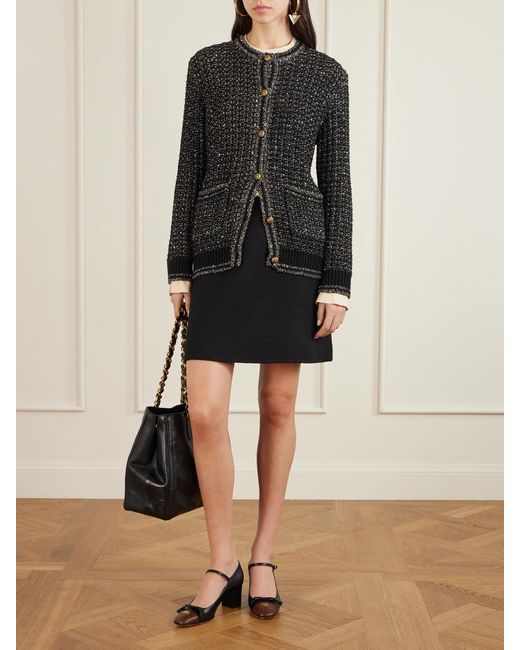 Valentino Garavani Black Sequin-Embellished Metallic Cotton-Blend Cardigan