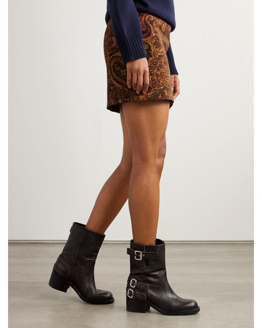 Chloé Black Buckled Textured-Leather Ankle Boots