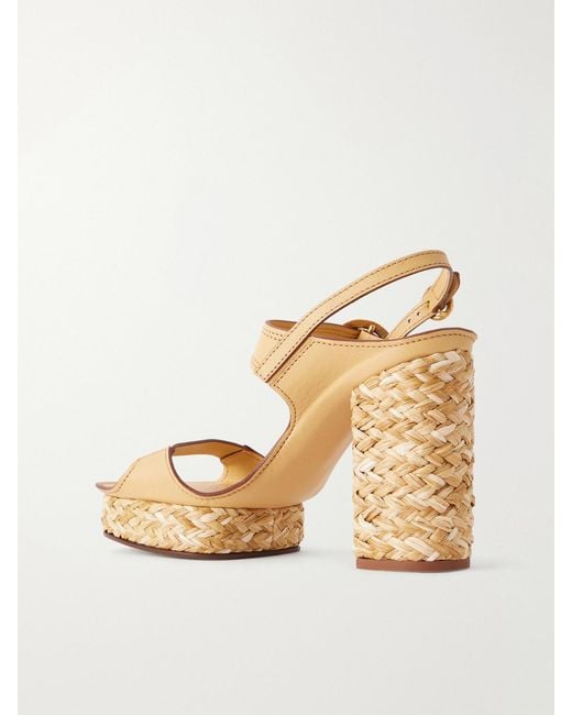 Zimmermann Metallic Solena Raffia-Trimmed Leather Platform Sandals