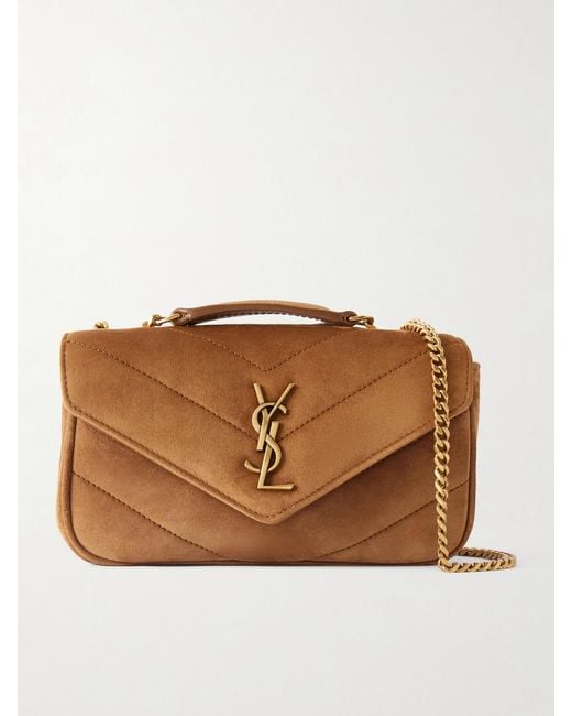Saint Laurent Brown Loulou Cassandre-Embellished Suede Shoulder Bag