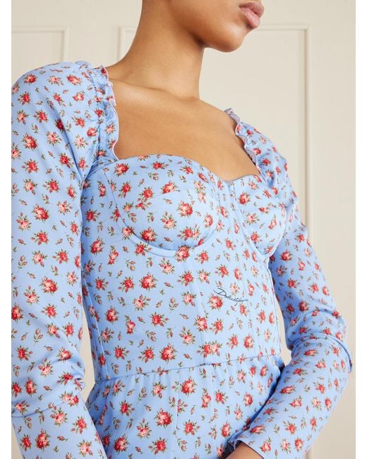 Dolce & Gabbana Blue Floral-Print Stretch-Silk Mini Dress