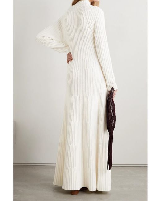 Gabriela Hearst Natural Juana Maxikleid Aus Geripptem Kaschmir Mit Cut-Out Und Verzierungen