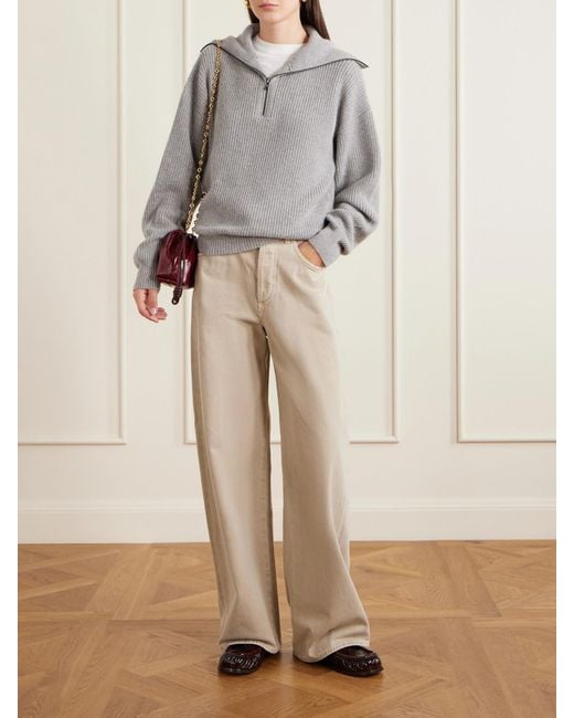 The Elder Statesman Gray Runyon Pullover Aus Geripptem Kaschmir Mit Reißverschluss