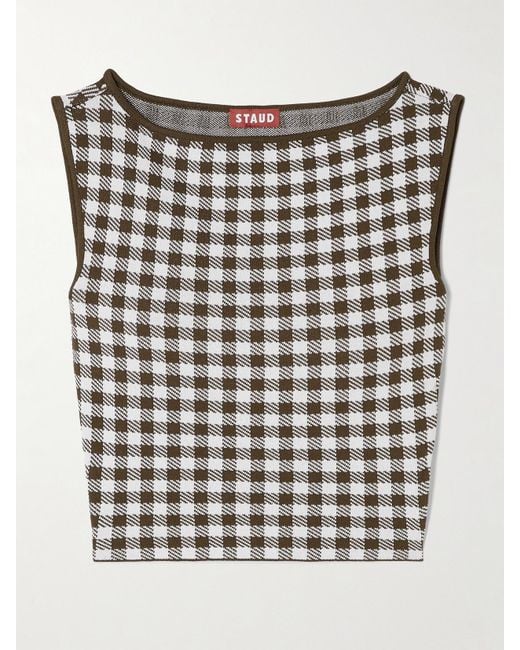 Staud Black Montgomery Verkürztes Oberteil Aus Jacquard-Strick Mit Gingham-Karo