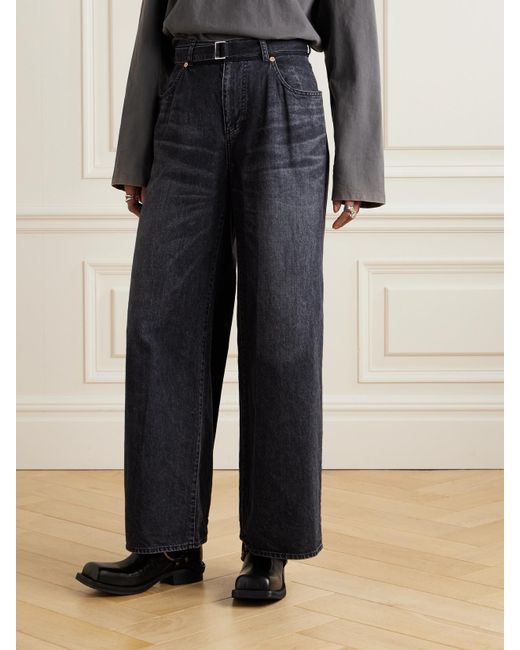 Sacai Blue Hoch Sitzende Jeans Mit Weitem Bein Und Gürtel