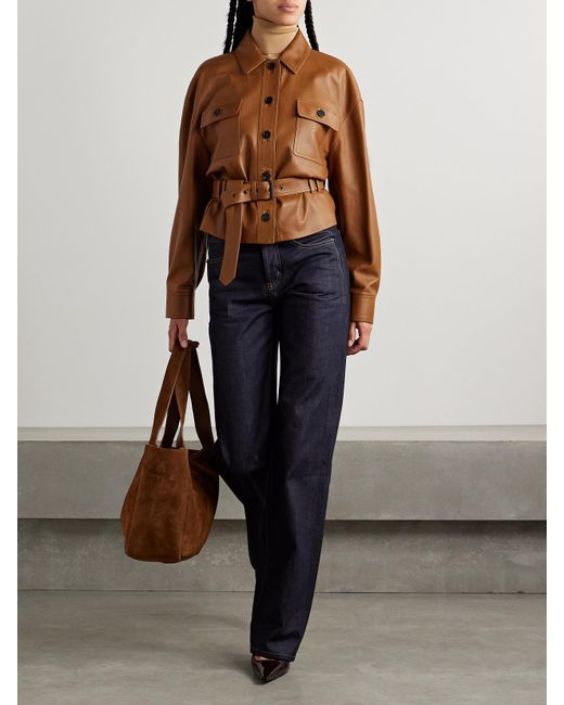Saint Laurent Brown Lederjacke Mit Gürtel