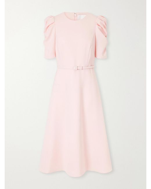 Carolina Herrera Pink Belted Crepe Midi Dress