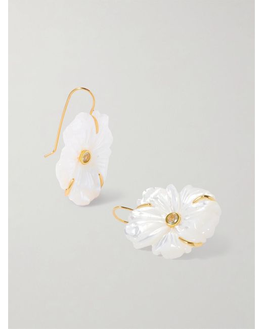 Lizzie Fortunato White New Bloom-Plated, Mother-Of-Pearl And Topaz Earrings
