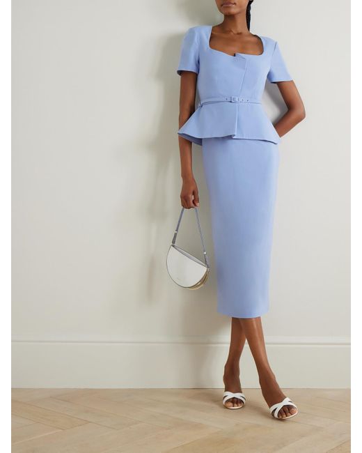 Roland Mouret Belted Silk-Blend Crepe Peplum Midi Dress in Blue | Lyst