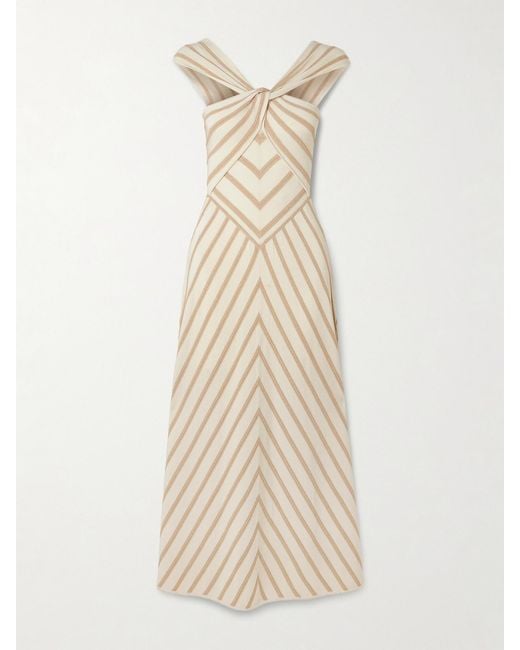 Zimmermann Natural Luna Twisted Striped Metallic Knitted Midi Dress