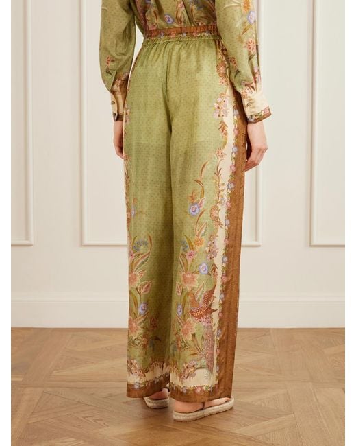 Zimmermann Natural Indra Printed Silk Wide-Leg Pants