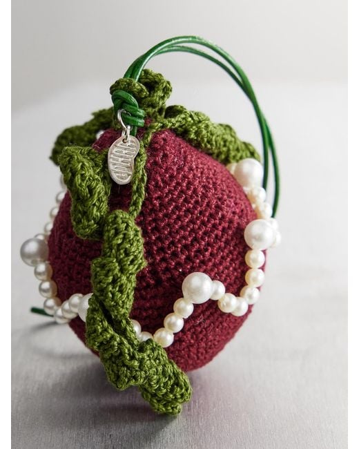 Gohar World Red Embellished Crocheted Cotton Bag Charm