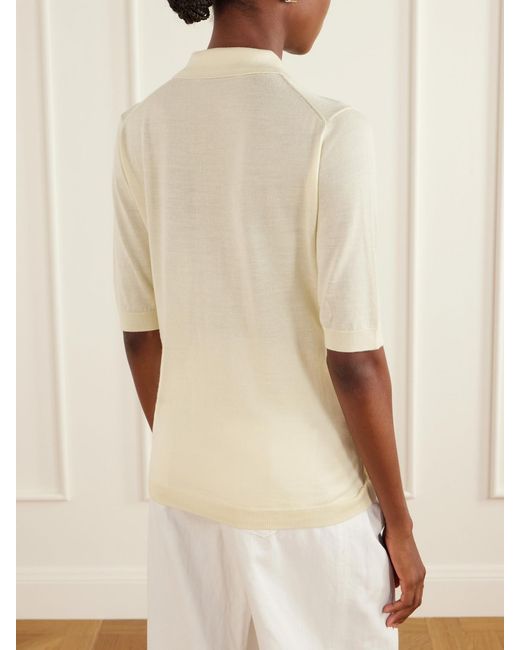 Studio Nicholson Natural Ribbed Merino Wool And Silk-Blend Polo Sweater