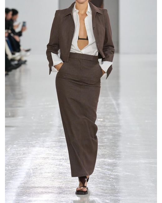 Max Mara Cropped Denim Jacket in Brown | Lyst
