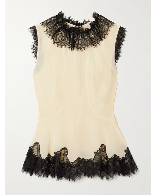 Ulla Johnson Black Bette Oberteil Aus Crêpe De Chine Aus Seide Mit Spitzenbesätzen