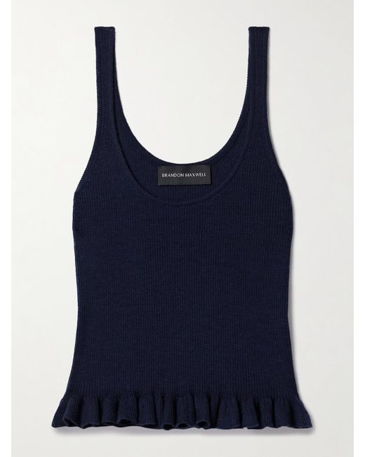Brandon Maxwell Blue The Phoebe Ruffled Ribbed Cashmere Tank