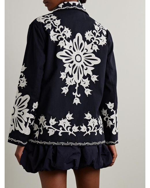 Sea Blue Liliana Studded Appliquéd Cotton-Canvas Jacket