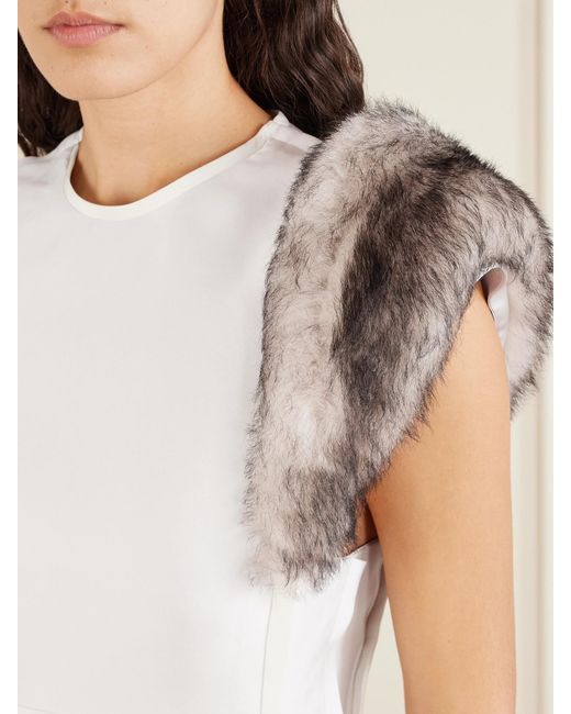 Jil Sander White Paneled Shearling-Trimmed Satin-Twill Maxi Dress