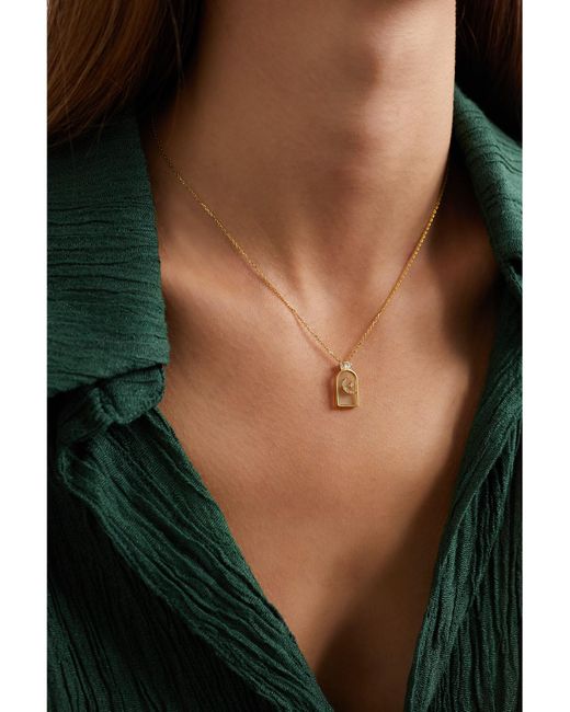L'Atelier Nawbar Natural Hilal 18-Karat, Rock Crystal And Diamond Necklace