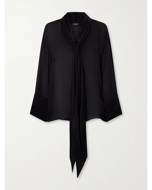 Balmain Black Knotted Silk Shirt