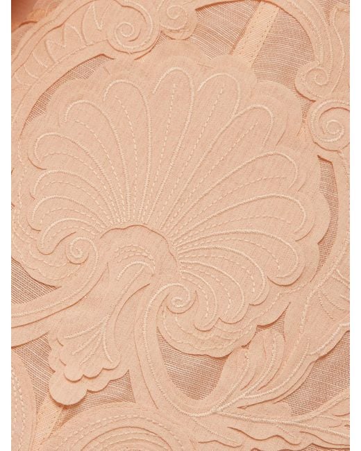 Zimmermann Natural Rebellion Appliquéd Linen And Silk-Blend Midi Skirt