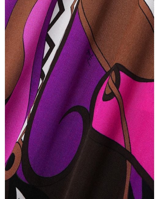 Emilio Pucci Purple Pleated Paneled Printed Satin-Jersey And Stretch-Mesh Maxi Dress