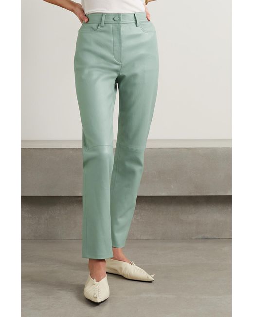 Joseph Green Teddy Cropped Paneled Leather Slim-Leg Pants