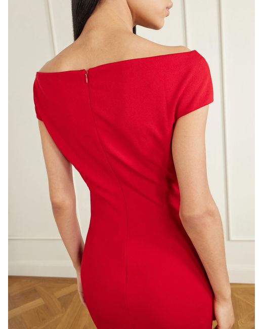 Solace London Red Kyra Off-The-Shoulder Crepe Gown