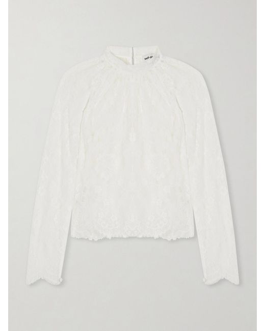 Self-Portrait White Scalloped Lace Blouse